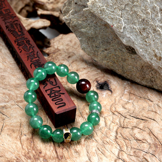 天師府祕製|道家太極九字真言混元珠天然青龍綠水晶手串-木五行能量