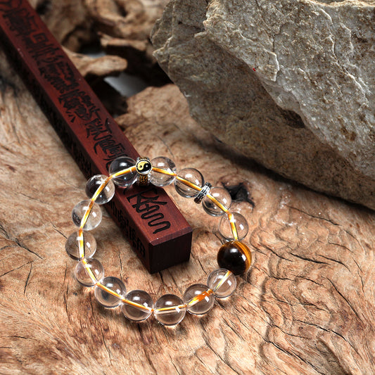 Consecrated by the Celestial Master's Mansion | Taoist Taiji & Nine-Character Mantra Primordial Bead Bracelet – Natural Moon-Soul White Crystal (Gold Element Energy)