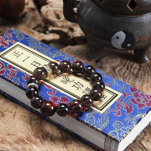 天師府祕製|道家太極九字真言八卦混元珠天然玄武黑水晶手串-水五行能量