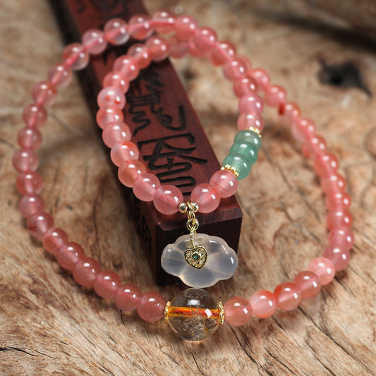 Taoist Goddess Luo "Peach Blossom" Natural Rose Quartz Long Bracelet (Fire Element Energy)