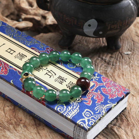 天師府祕製|道家太極九字真言混元珠天然青龍綠水晶手串-木五行能量