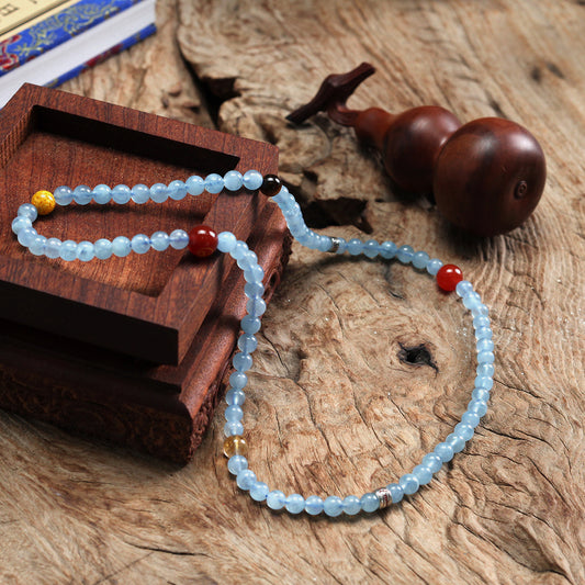 Taiji & Bagua Natural Ethereal Blue Crystal Long Bracelet (Water Element Energy)