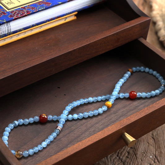 天師府祕製|道家誅煞符太極八卦天然天縹藍水晶長串-水五行能量