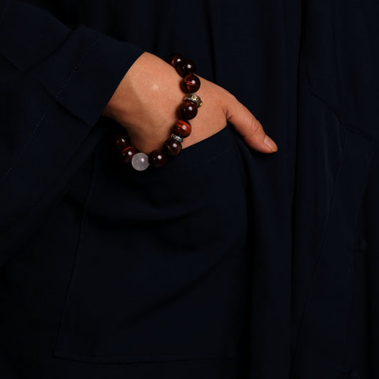 Yang Radiance Bracelet with Natural Rainbow Red Tiger’s Eye and Blue Moonstone