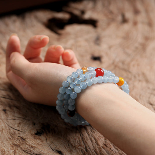 Taiji & Bagua Natural Ethereal Blue Crystal Long Bracelet (Water Element Energy)