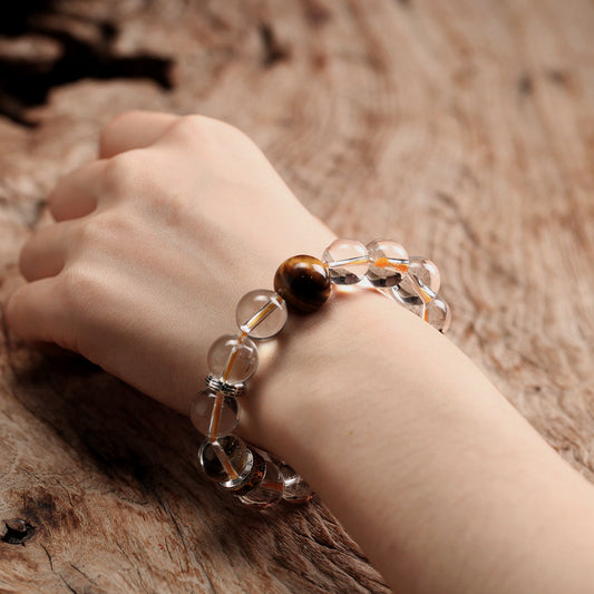 Consecrated by the Celestial Master's Mansion | Taoist Taiji & Nine-Character Mantra Primordial Bead Bracelet – Natural Moon-Soul White Crystal (Gold Element Energy)