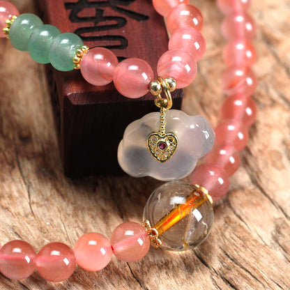 天師府祕製｜桃花灼灼洛神珠天然桃夭粉水晶長串-火五行能量