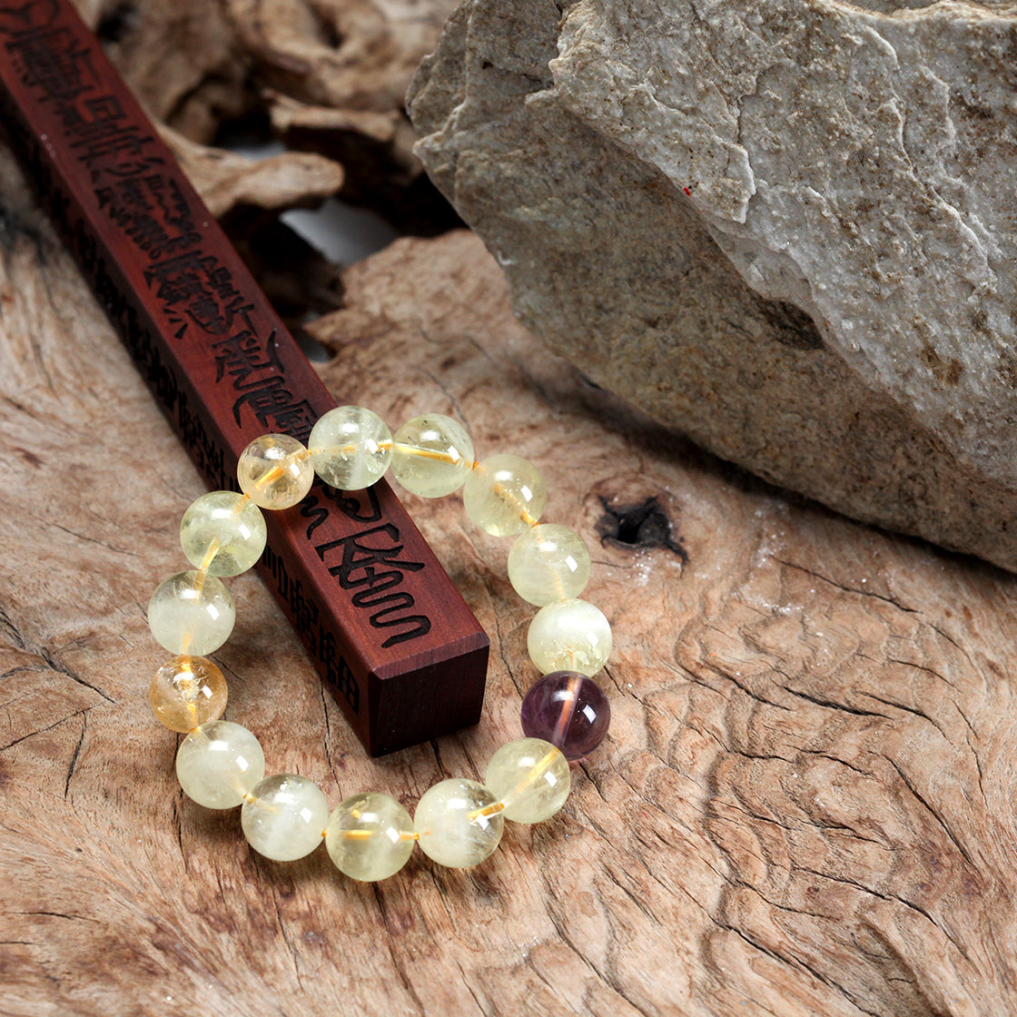天師府祕製｜道家護身符艮德凝瑞天然虎眼石黃水晶手串-土五行能量