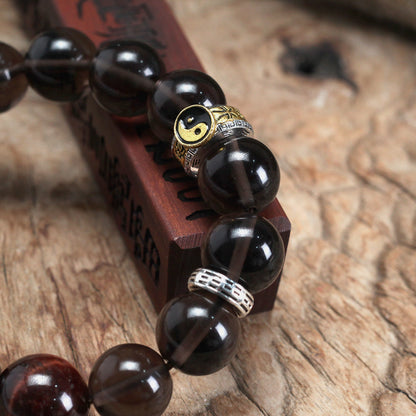 天師府祕製｜道家太極九字真言八卦混元珠天然玄武黑水晶手串-水五行能量