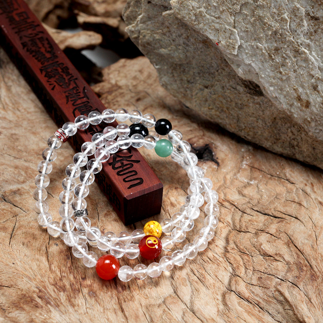 天師府祕製｜道家平安符太極凝輝天然月魄白水晶長串-金五行能量