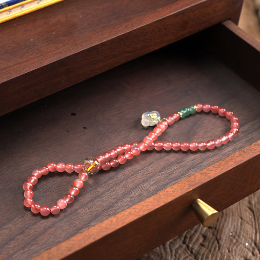 天師府祕製｜桃花灼灼洛神珠天然桃夭粉水晶長串-火五行能量