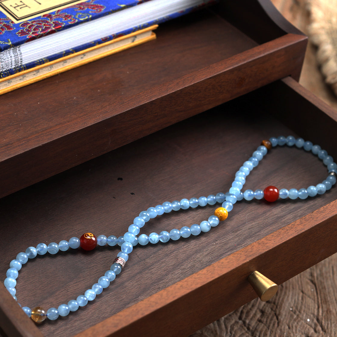 天師府祕製｜道家誅煞符太極八卦天然天縹藍水晶長串-水五行能量