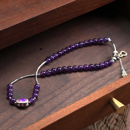 "Purple Qi from the East" Precious Gourd Natural Deep Purple Amethyst Long Bracelet (Fire Element Energy)