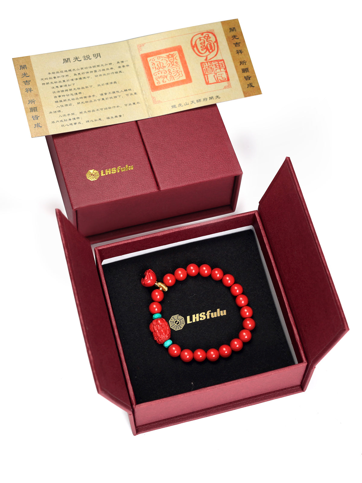 this piece draws upon the auspicious signs of the ""Pixiu gathering wealth, and the Lotus Pod gathering connections."" Crafted from refined Chenzhou Cinnabar into the forms of a guardian Pixiu and a seed-bearing Lotus Pod, it embodies the principle of ""All Requests Granted, and Ten Thousand Connections Harmonized."" It is a supreme ritual implement that merges a thousand-year spiritual tradition with profound protective energy.