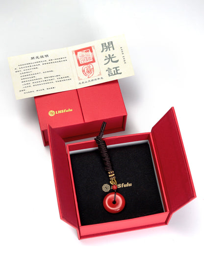 this piece draws upon the profound principles of ""Heaven is round, Earth is square"" and ""the Tao follows Nature."" It uses the Taiji 'twin fish' to symbolize the harmony of yin and yang, and the 'Peace Buckle' shape to represent the perfection of Heaven and Earth. It is a personal ritual implement that merges Taoist philosophy with protective spiritual energy.