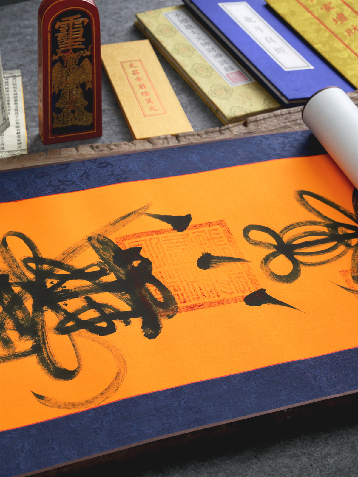 this secret wealth-attracting talisman is personally hand-drawn by a resident High Priest, consecrated to respectfully summon Marshal Zhao Gongming of the Profound Altar for his divine blessing, and then inscribed within this scroll.