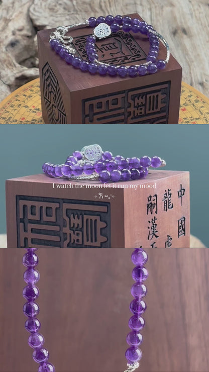 "Purple Qi from the East" Precious Gourd Natural Deep Purple Amethyst Long Bracelet (Fire Element Energy)