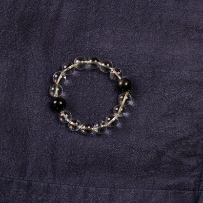 Yin-Yang Harmony Bracelet with Natural White Quartz and Two Golden Obsidian Beads