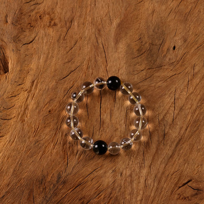 Yin-Yang Harmony Bracelet with Natural White Quartz and Two Golden Obsidian Beads