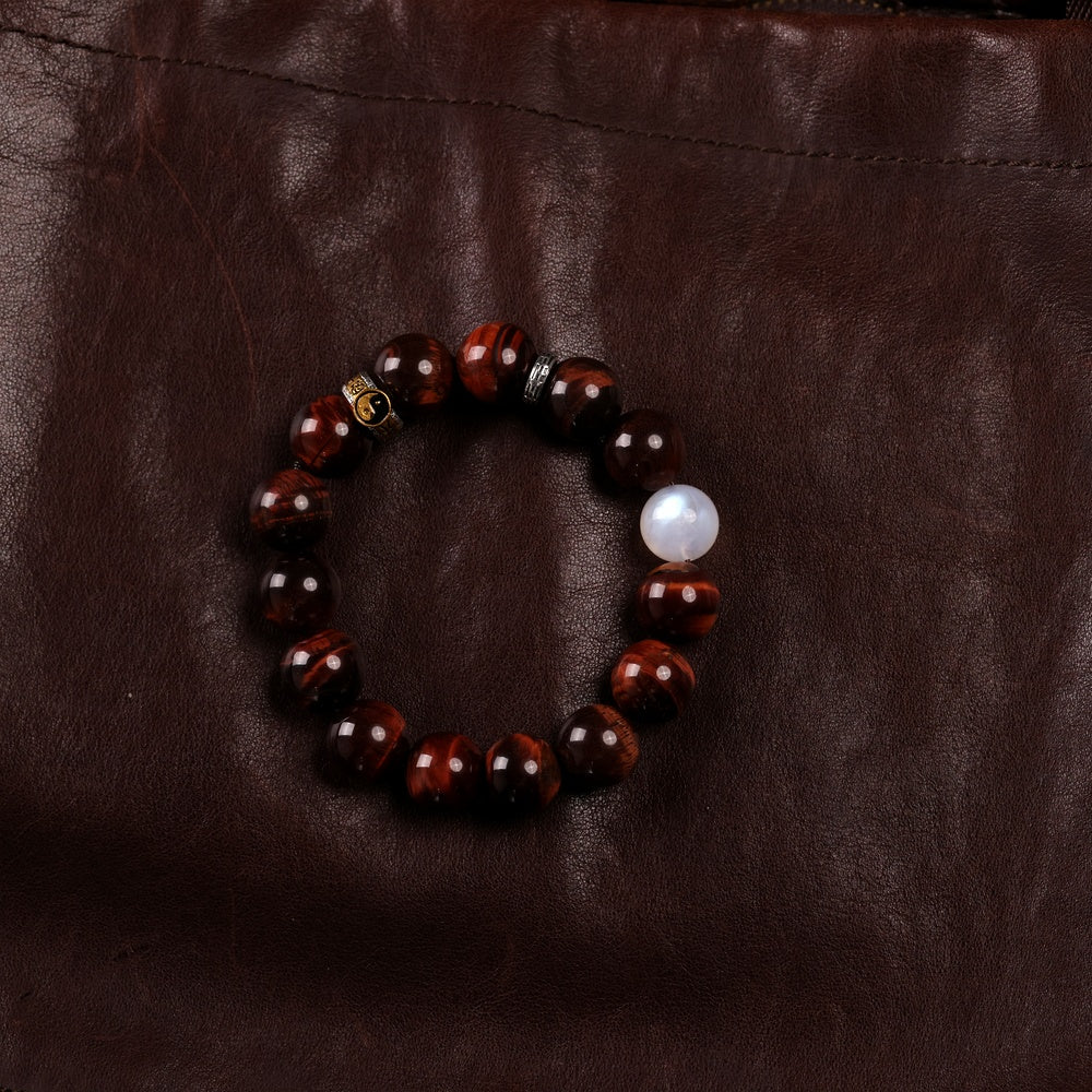 Yang Radiance Bracelet with Natural Rainbow Red Tiger’s Eye and Blue Moonstone