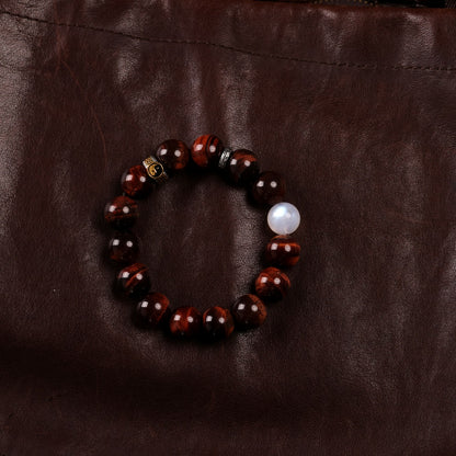 Yang Radiance Bracelet with Natural Rainbow Red Tiger’s Eye and Blue Moonstone