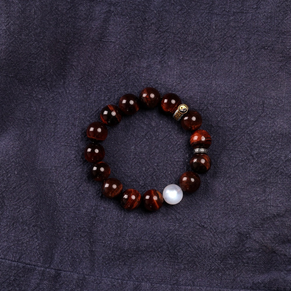 Yang Radiance Bracelet with Natural Rainbow Red Tiger’s Eye and Blue Moonstone