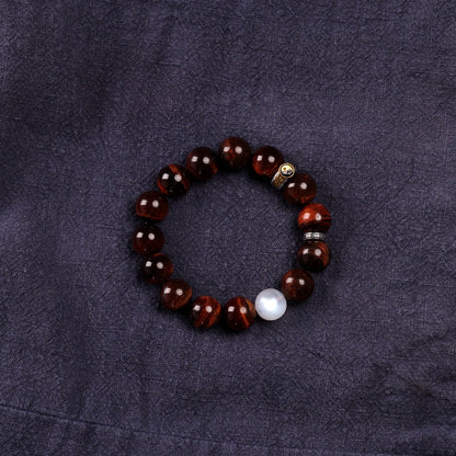 Yang Radiance Bracelet with Natural Rainbow Red Tiger’s Eye and Blue Moonstone