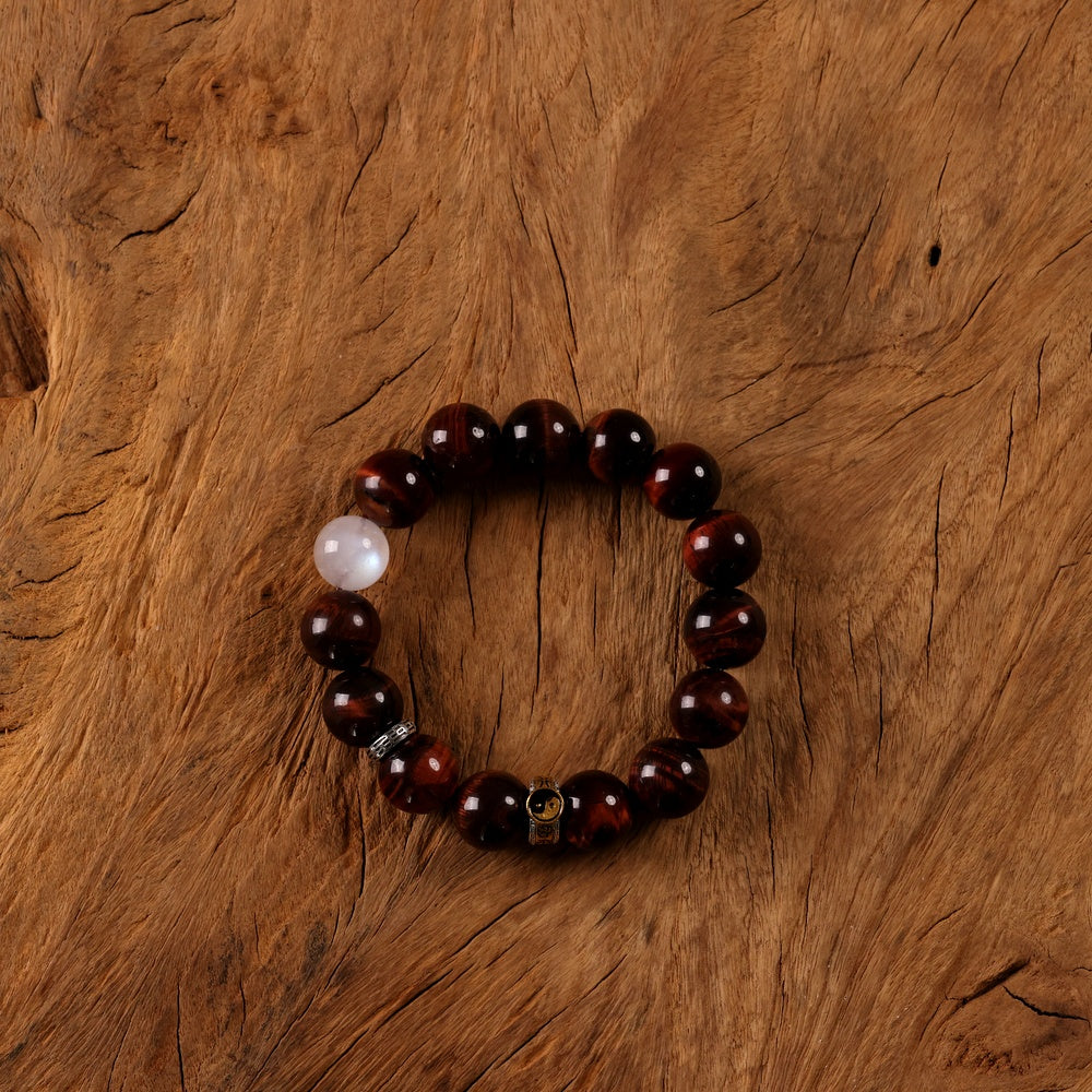 Yang Radiance Bracelet with Natural Rainbow Red Tiger’s Eye and Blue Moonstone