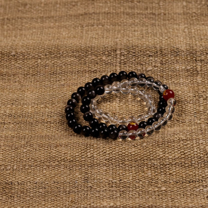 Tai Chi Return to Unity Long Strand with Natural White Quartz and Silver Sheen Obsidian