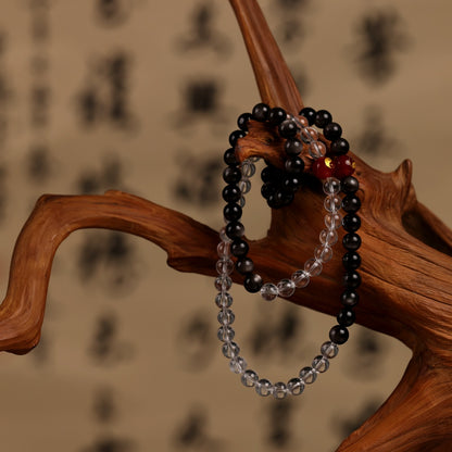 Tai Chi Return to Unity Long Strand with Natural White Quartz and Silver Sheen Obsidian