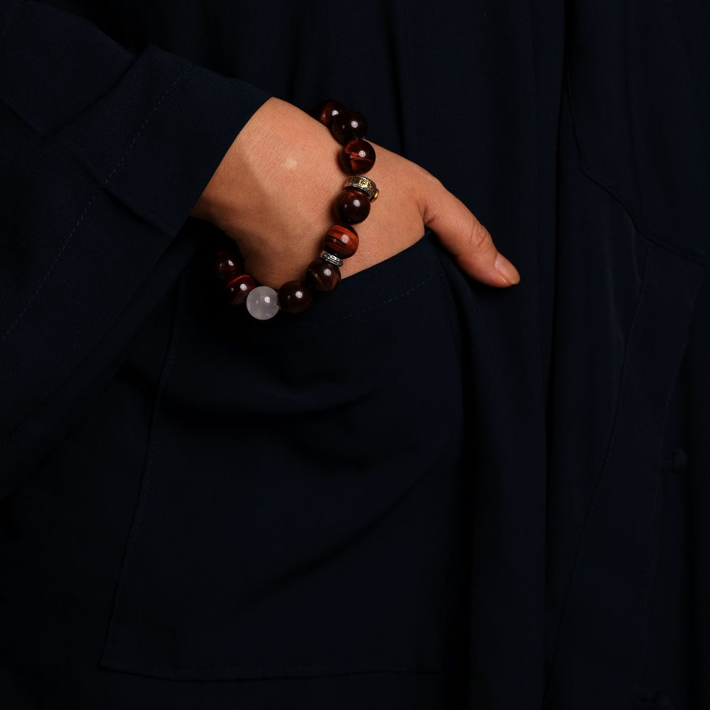 Yang Radiance Bracelet with Natural Rainbow Red Tiger’s Eye and Blue Moonstone