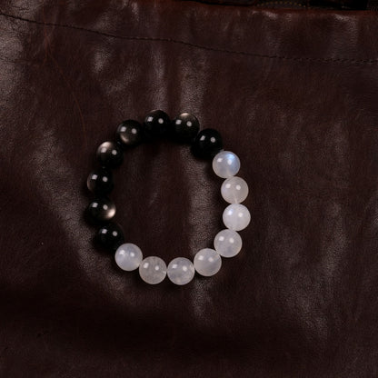 Tai Chi Return to Origin Bracelet with Natural Silver Sheen Obsidian and Blue Moonstone Hunyuan Beads