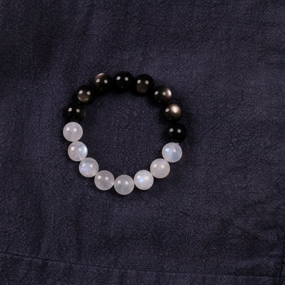 Tai Chi Return to Origin Bracelet with Natural Silver Sheen Obsidian and Blue Moonstone Hunyuan Beads