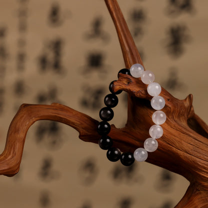 Tai Chi Return to Origin Bracelet with Natural Silver Sheen Obsidian and Blue Moonstone Hunyuan Beads
