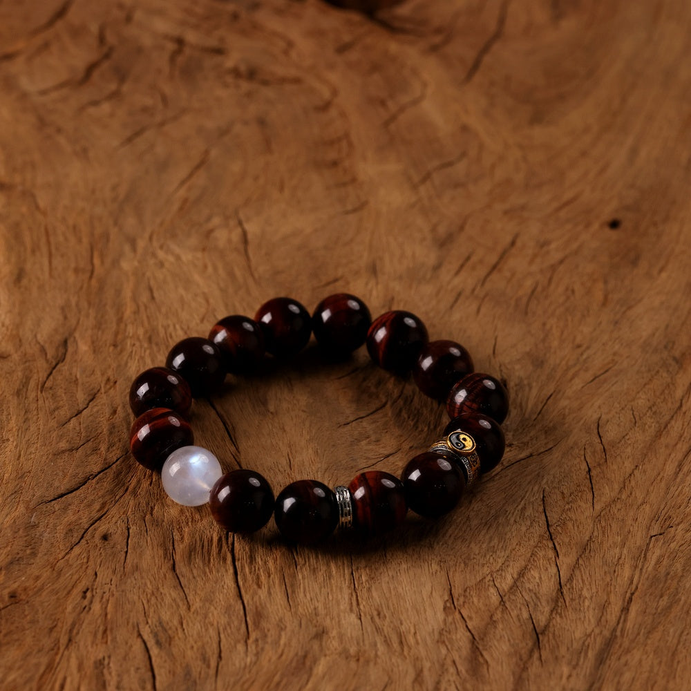 Yang Radiance Bracelet with Natural Rainbow Red Tiger’s Eye and Blue Moonstone