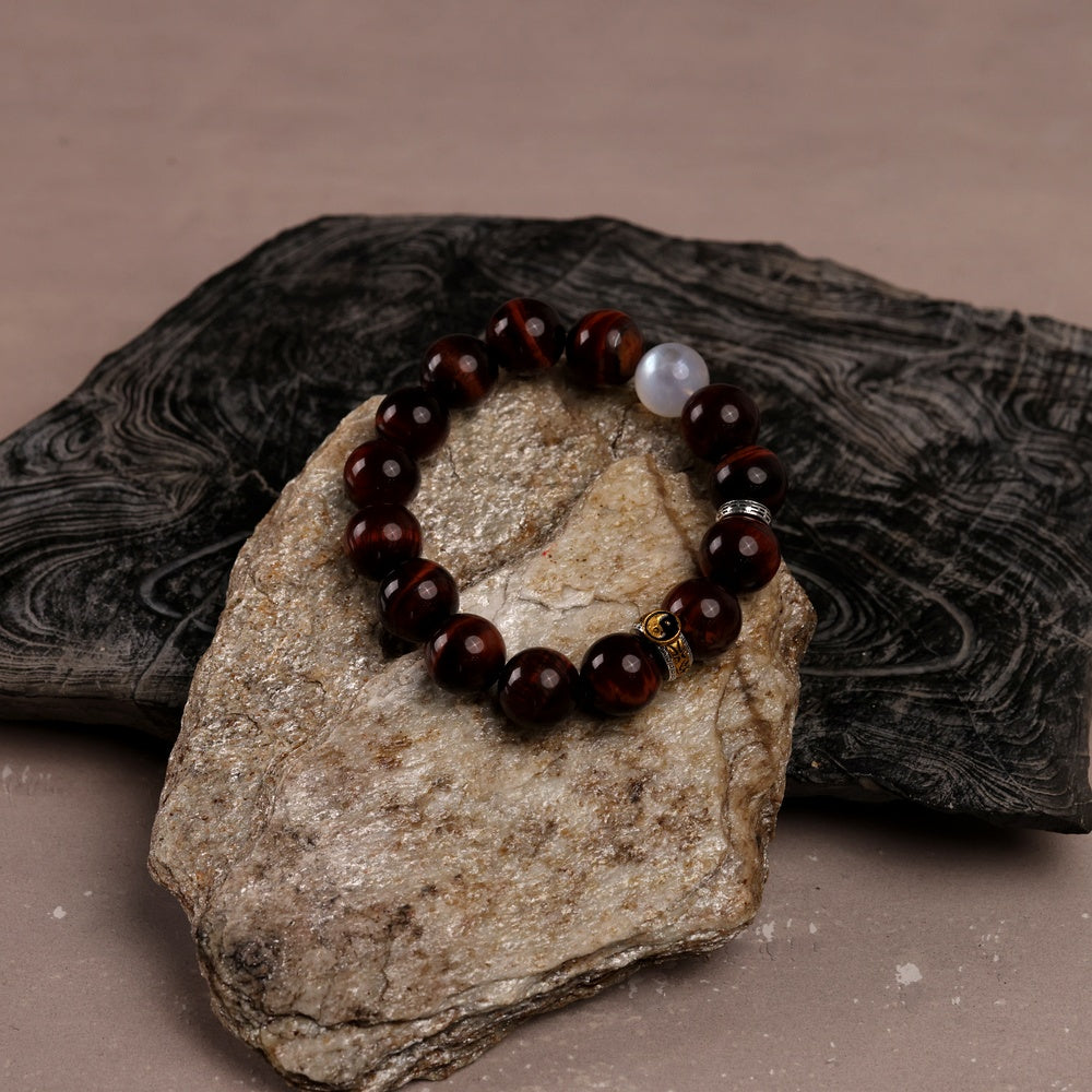 Yang Radiance Bracelet with Natural Rainbow Red Tiger’s Eye and Blue Moonstone