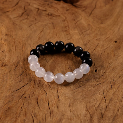 Tai Chi Return to Origin Bracelet with Natural Silver Sheen Obsidian and Blue Moonstone Hunyuan Beads