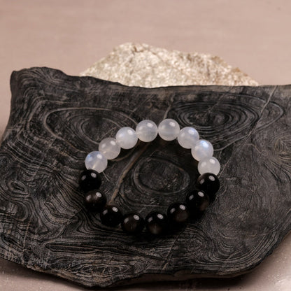 Tai Chi Return to Origin Bracelet with Natural Silver Sheen Obsidian and Blue Moonstone Hunyuan Beads